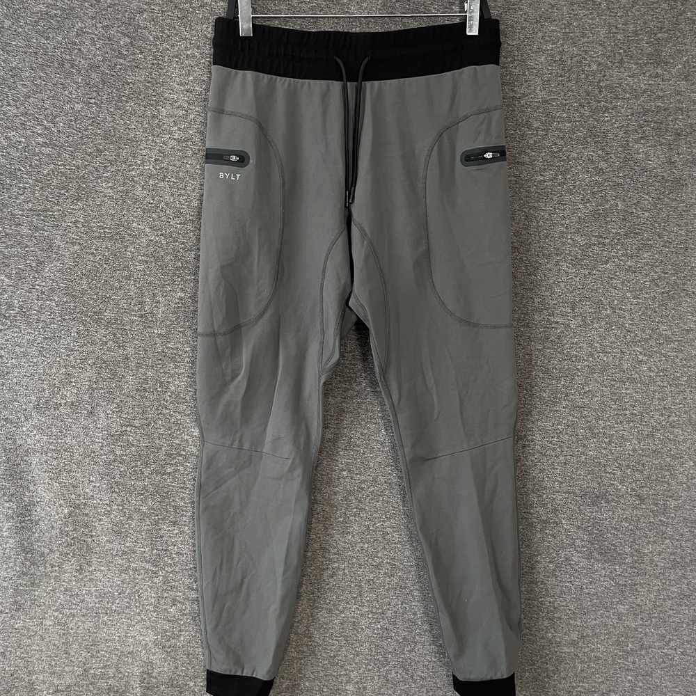 BYLT Pants Mens Large Gray Premium Joggers Zip Pockets Elastic Waist Athletic